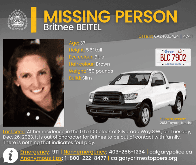 Britnee Beitel Calgary Missing